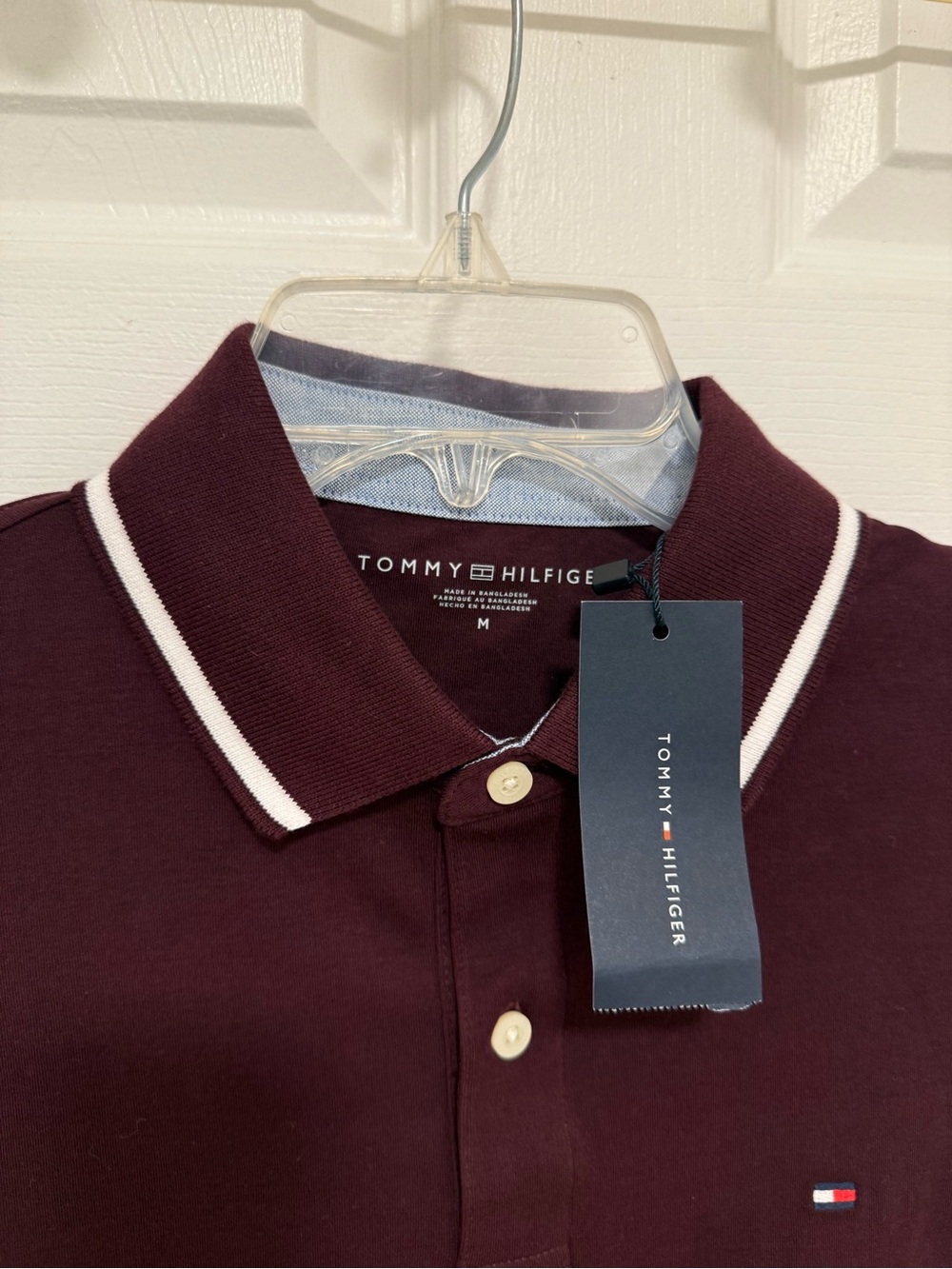 Tommy Hilfiger Men's Polo - Burgundy with White Trim - Picture 3 of 5